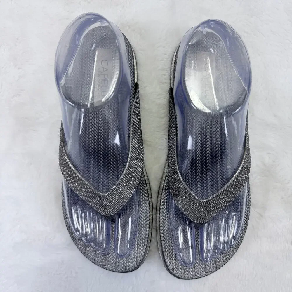 Capelli Silver Rhinestone Bling Womens Flip Flops Size 7 NWOB